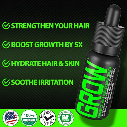 Beard Growth Kit w/GROW XXL Beard Oil/Serum for Facial Hair Growth for Men + 100% Lifetime Replacement First Cut Boar Bristle Brush & 360 Wave Brush for Men - Formulated in America - size: XL Brush + GROW Oil