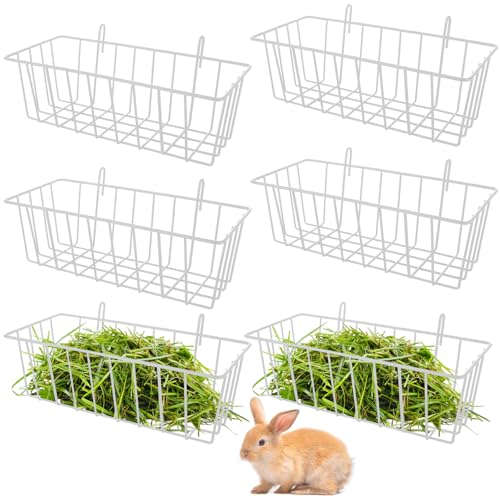 6 Pack Rabbit Hay Feeder 9x4x3 Inch Heavy Duty with Hooks, White - color: White
