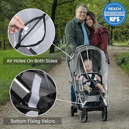 bemece Universal Stroller Rain Cover, Clear EVA Shield with Side Air Vents | bemece Stroller Rain Cover, Clear EVA Shield with Air Vents for Most Single Strollers, Wind, Snow & Dust Protection