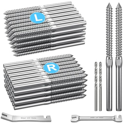Cable Railing Hardware 1/8" T316 Swage Lag Screws for Wood Post 100Pack | Marine Grade T316 Stainless Steel, Right & Left Hand Thread for Stair/Deck Cable Railing Kits with Wrench, Steel DN Mate DM50 - color: Silver
