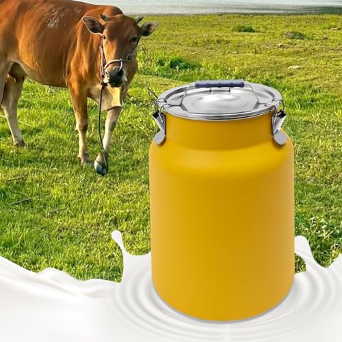 DYNAMI 3.2Gal Stainless Steel Airtight Canister,Large Metal Food Storage Container,Stainless Steel Bucket Milk Can Milk Jug With Lid&Handle, for Kitchen Rice Flour Coffee Bean (Yellow) - color: Yellow