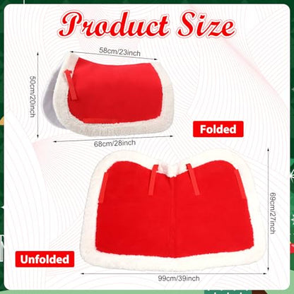 Abbylike Christmas Horse Saddle Pad Red Green Santa Saddle Pad with Faux Fur Trim for Horses, Dressage, Jumping & Training