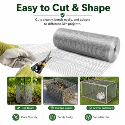 Hardware Cloth Chicken Wire Mesh 1/2 in. x 4 ft. x 100 ft. 19-Gauge | Hot-dip Galvanized After Welding Chicken Wire Fencing, Gopher Wire, Garden Fencing, Welded Wire Fence Roll, Tree Guard - size: 1/2'' x 48'' x 100'