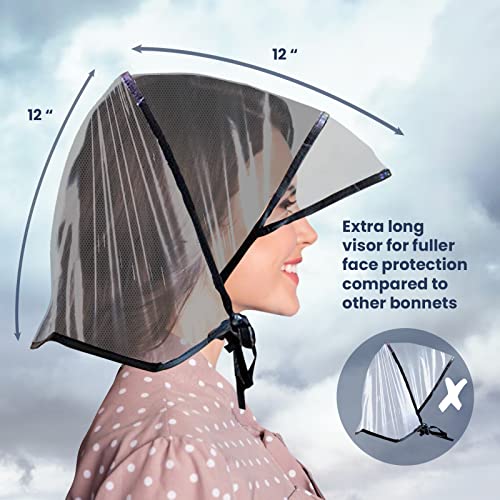 Waterproof Rain Bonnet Hat w Full Cut Visor & Netting for Men/Women (Unisex) - color: White
