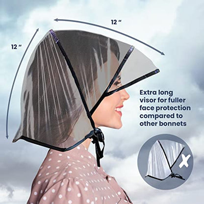 Waterproof Rain Bonnet Hat w Full Cut Visor & Netting for Men/Women (Unisex) - color: White