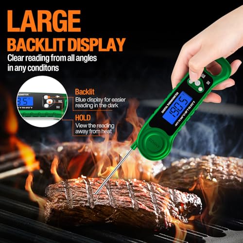 AMMZO Digital Meat Thermometer for Grilling, Candy Thermometer Instant Read Food Thermometer Waterproof with Backlight for Cooking, Deep Fry, BBQ, Grill, Smoker and Roast (Green) - color: Green