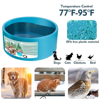 Heated Water Bowl for Dog & Cat, Outdoor Heated Dog Bowl Provides Drinkable Water & Food in Winter, Heated Pet Bowl for Outside, Smart Thermal-Dish for Rabbit, Chicken, Duck, Squirrel (98 OZ) - size: 98 OZ