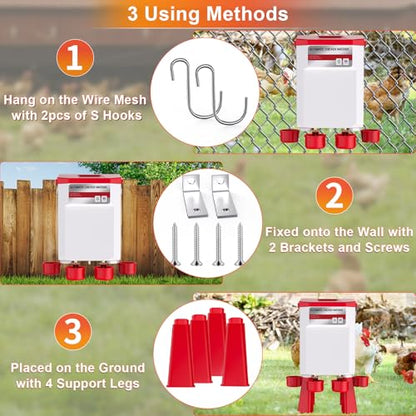Automatic Chicken Waterer 2 Gallons, Float-Controlled Chicken Water Feeder with 4 Water Cups, 158.4-Inch Hose with 3/4'' and 1/2'' Ends, Large Poultry Waterer for Chick Quail Duck Turkey, Red - color: Red