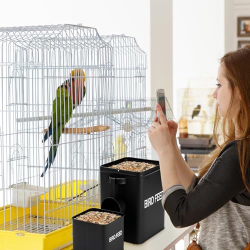Reallnaive 2 Pcs Metal Bird Seed Container with Scoop,Black - color: Black