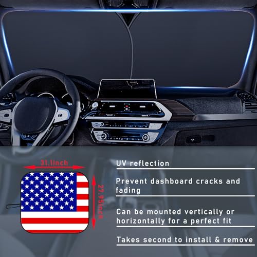 Ziciner 2 PCS Car Windshield Sun Shade, Auto Sun Heat and UV Rays Blocker, 28"×31" Foldable Automotive Front Window Sunshade Protector, Universal Vehicle Interior Accessories (Red Flag-M) - color: Red Flag-M (28×31 inches)