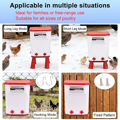 3 Gallon Heated Chicken Waterer, Chicken Water Heater with Thermostat Control,Winter Anti-Freezing Poultry Drinking Water Heater,Hanging/Standing