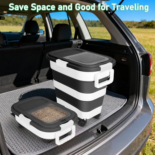 Dog Food Storage Container with Rolling Wheel and Airtight Lid, Black, 30LB - color: 30 Lbs Black