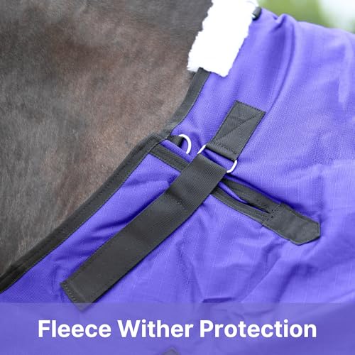 RESISTANCE Premium 1200 Denier Waterproof Horse Turnout Blanket with 300g Polyfill & Adjustable Buckle Closure - color: Purple, size: 84"