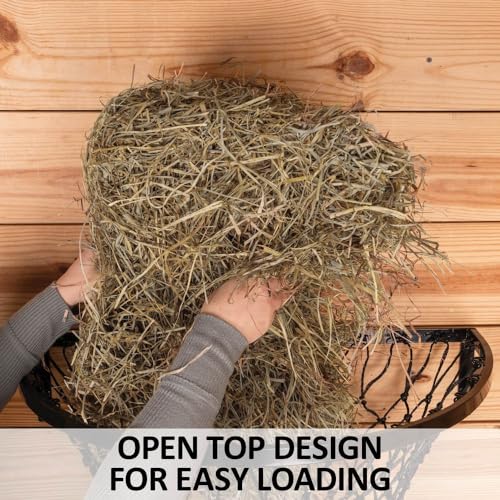 Wall Mount Hay Net Frame with Hay Net for Horses | Sturdy Metal Frame | Slow-Feed Design | Open-Top for Easy Fill | 2-Inch Hay Net Holes | Color Black