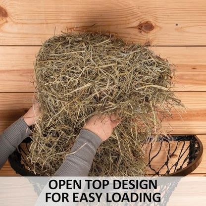 Wall Mount Hay Net Frame with Hay Net for Horses | Sturdy Metal Frame | Slow-Feed Design | Open-Top for Easy Fill | 2-Inch Hay Net Holes | Color Black