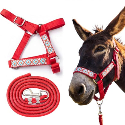 1 Set Mini Donkey Halter with Lead Rope Adjust, Red - color: Red