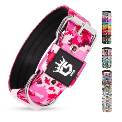 TSPRO Heavy Duty Thick Dog Collar with Metal Buckle for Small Dogs - color: Camo Pink, size: S – Fits Neck 12.6"-15.8"