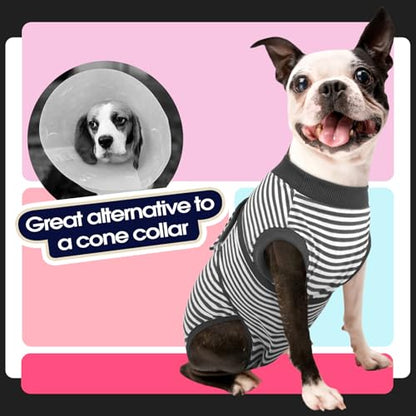 FUAMEY Dog Recovery Suit Male,Dogs Surgery Neuter Suits Puppy Spay Shirts for Female Protect Dog's Skin Anti Licking Abdominal Wounds Doggie Onesie Pet Bodysuit Alternative to Cone Gray Stripes XS - color: Grey Stripes, size: Xs(back:8.3-11.4in,wt:4-7lbs)