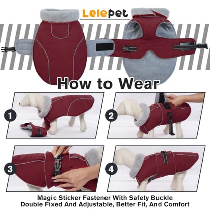 Lelepet Dog Coat Waterproof Dog Jacket Fleece Vest with Adjustable Buckle - color: Wine Red, size: S