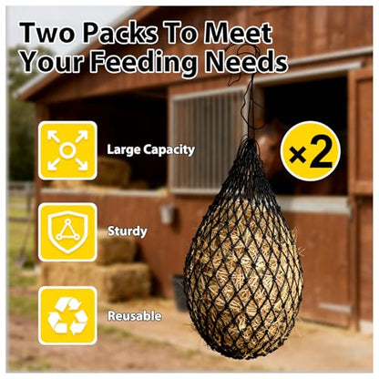 2 Pcs 40'' Hay Nets for Horses,Hanging Slow Feed Hay Bags,Black - color: Black