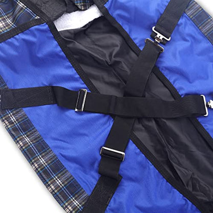 600D Mini Horse/Pony Blanket, 0g No-Fill Waterproof Turnout Sheet - color: Blue Plaid, size: 39