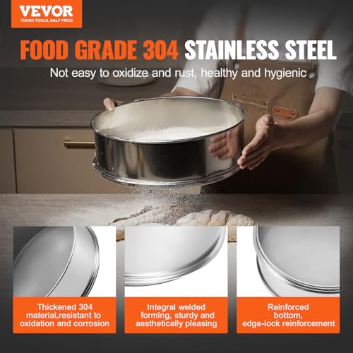 VEVOR Flour Sieve, 80 Mesh Strainer, 304 Stainless Steel Fine Mesh, Dia. 12.6", "Sifter for Baking, 5 Sizes Mesh hole for Mungbean, Rice, Flour, Pearl Powder - style: 80 Mesh