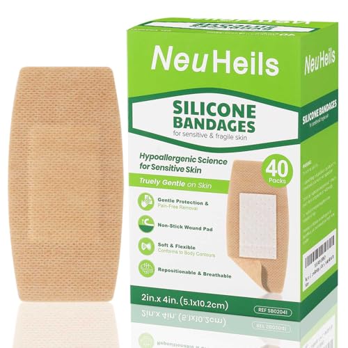 NeuHeils Silicone Bandages for Sensitive Skin, Large 2"x4", 40 Pack - size: 2''x4''(40 Packs)