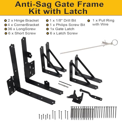 Anti Sag Fence Gate Kit Heavy Duty Gate Corner Brace Bracket | Gate Hardware Kit with Latch and Hinges for Wooden Fences, Driveway Gates, Shed Doors, Corral Gates, Wood Windows - style: 1 Set