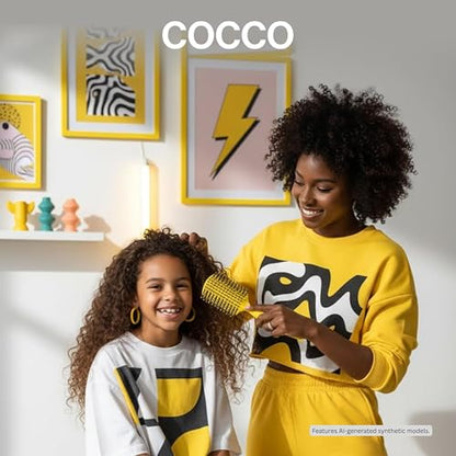 COCCO Aura Vent Boar Brush, Dual-Curved Design for Faster Drying - color: Yellow