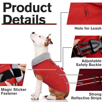 Lelepet Dog Coat Waterproof Dog Jacket Fleece Vest with Adjustable Buckle - color: Red, size: S