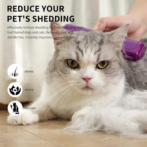Dog and Cat Deshedding Brush, Purple - color: Purple