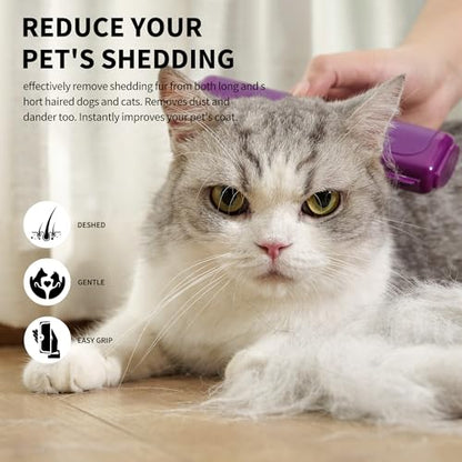 Dog and Cat Deshedding Brush, Purple - color: Purple
