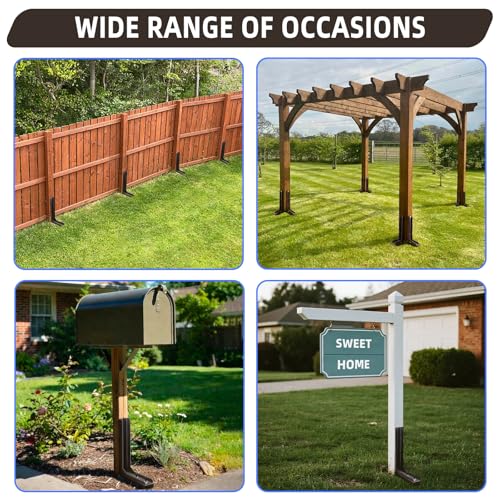 Adjustable Fence Post Repair Kit Quick Easy Fix Broken Leaning Wooden Post | Heavy Duty Steel, Uneven Ground & Underground Obstacles Adjust, Wood Fence Post Anchor Stakes Support - size: Pack of 1