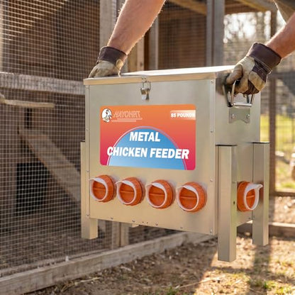 85 Pounds Automatic Chicken Feeder 6 Ports Large Gravity Fed Chicken Feeder with Adjustable Legs Perspective Window Latch & Handle for Chickens Bantams Pheasants - size: 6 Ports - 85-120 LBS with Legs