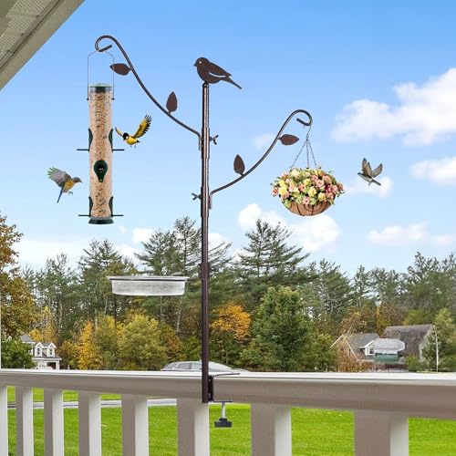 YINGYM Deck Bird Feeder Pole with Bird Bath, Two Adjustable Branches - size: 42 Inches without Squirrel Baffle