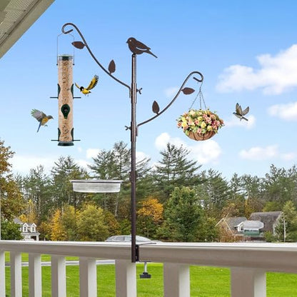 YINGYM Deck Bird Feeder Pole with Bird Bath, Two Adjustable Branches - size: 42 Inches without Squirrel Baffle