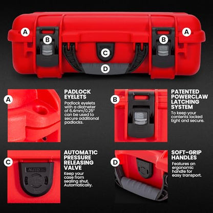 NANUK 910 Waterproof First Aid Kit 146pcs – Durable, Pre-Stocked First Aid Emergency Kit with Bandages, Tick Removal Tool, and More – Dustproof, Impact-Resistant, Floats (14.3" x 11.1" x 4.7") – Red