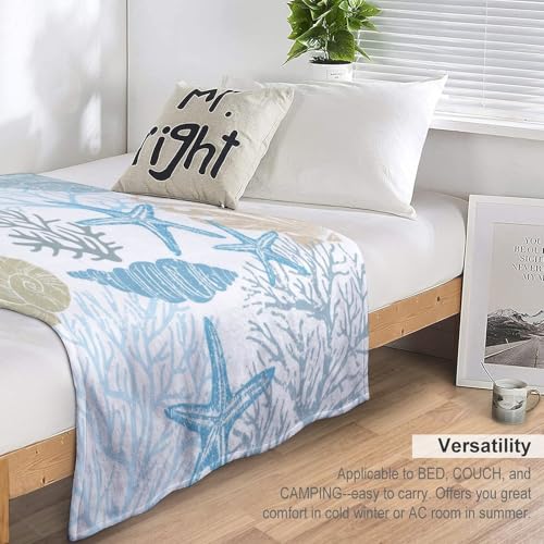 Starfish Seashell Fleece Throw Blanket for Couch Adults Teens 50" X 60" - color: Starfish Seashell, size: 50x60 inch