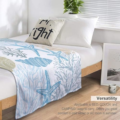 Starfish Seashell Fleece Throw Blanket for Couch Adults Teens 50" X 60" - color: Starfish Seashell, size: 50x60 inch