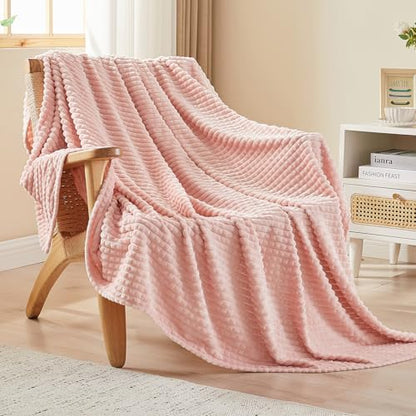 EMME Fleece Blanket, 3D Jacquard Throw Blanket for Couch and Bed, Soft Cozy and Fluffy Blankets Lightweight Luxury Flannel with Geometric Grid Design (Pink, 80" x 90") - color: 16-grid-baby Pink, size: Queen