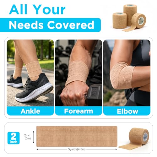 OK TAPE Self Adhesive Bandage Wraps, 36 Pack 1"/2"/3" x5Yd Athletic Tape