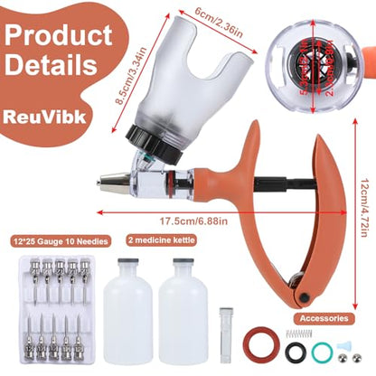 5ml Continuous Self-Refilling Livestock Syringe, 10 Needles Included - color: Yellow