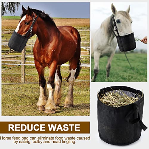2 Pcs Horse Feed Bag, Heavy Duty Mesh Feeder with Adjustable Strap, Black - color: Black