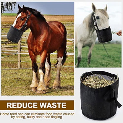 4 Pcs Horse Feed Bag, Heavy Duty Mesh Feeder with Adjustable Strap, Black - color: Black