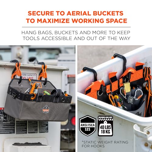 Ergodyne Squids 3178 Locking Aerial Bucket Hooks with Tethering Point, Fits 2" Lip, Attach Tool Bags or Aprons to Buckets - size: 2in (5.1cm)