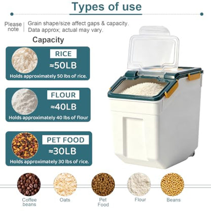 RUIAN Flour Storage Container 50lb Airtight Food Storage Bin (Blue,4pcs) - color: Blue,4pcs,50lb