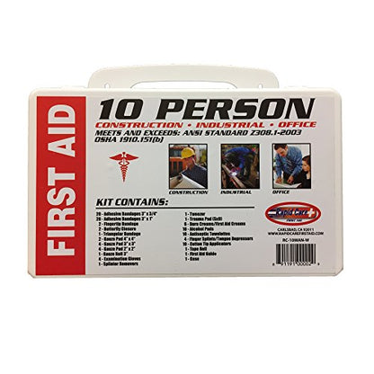 Rapid Care First Aid RC-10MAN-W 10 person 106 Piece ANSI/OSHA Compliant First Aid Kit in Wall Mountable Poly Case - color: Poly Case, size: 10 Person