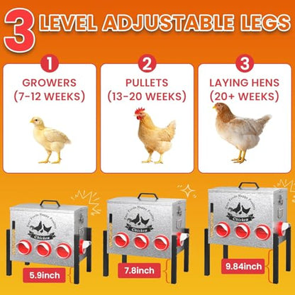 10-Gal Metal Automatic Chicken Feeder with 8 Feeding Ports - size: 10GAL-55LB