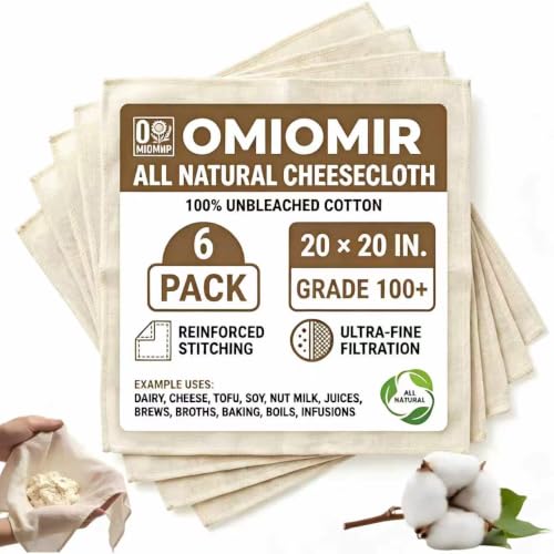 6 Pack Cheesecloth 20 X 20 Inch Grade 100+ Natural Unbleached Cotton Muslin | For Straining Cooking, Baking, Yogurt, Juicing, Seafood Boils, Tofu, Soy & Nut Milk Making, Fine Mesh Fabric