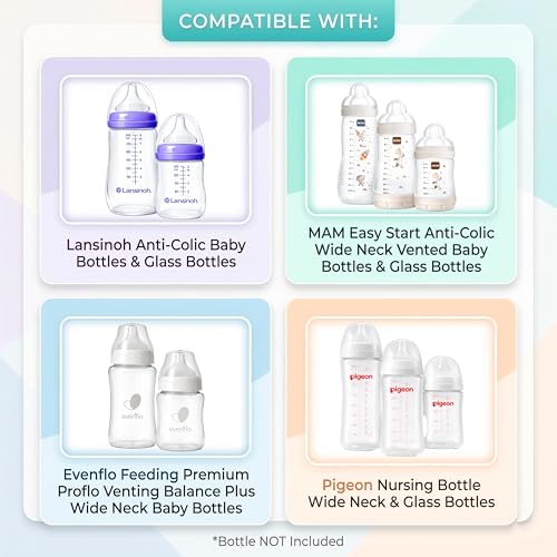 Sippy Spout Nipples for Lansinoh, MAM, Evenflo, Pigeon Baby Bottles 4-Count | Food Grade Soft Silicone, BPA, Lead and Phthalate Free, Variable Flow, Spill-Proof, Converts Bottle to Sippy Cup, 4+ months